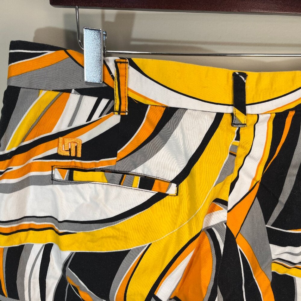 ⛳ LoudMouth Men’s Gold Black White Crazy Print Flat Front Golf Shorts 34 EUC 🔥